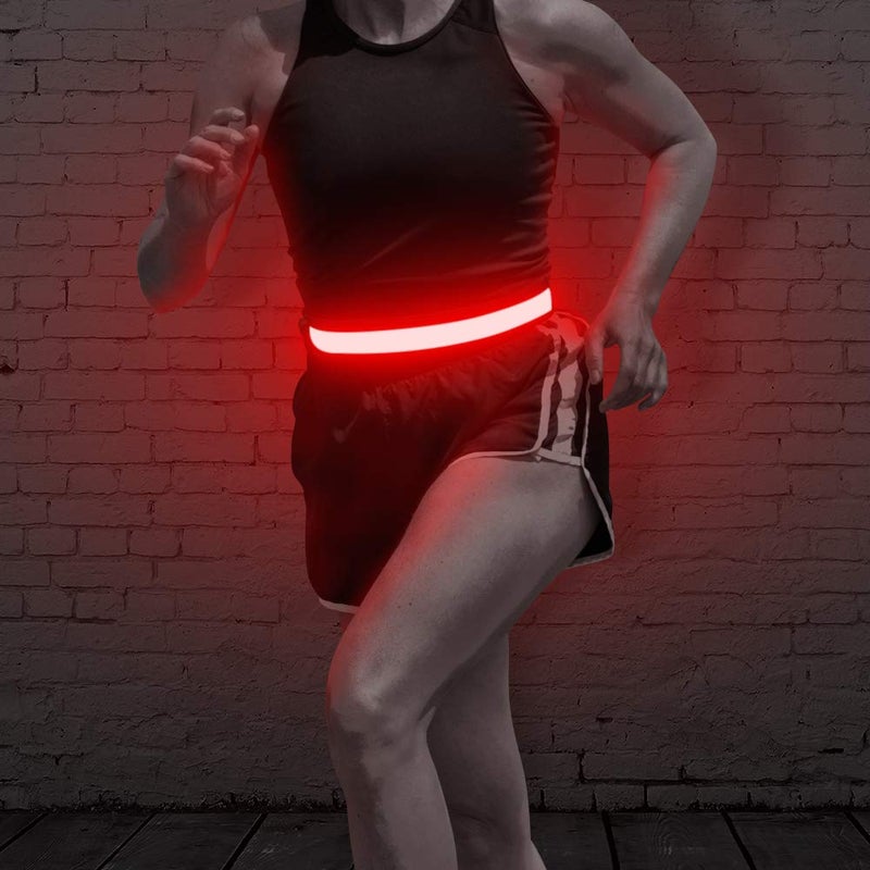 BSEEN LED Running Belt - Rechargeable Glowing Light Up Waistband, Reflective Gear Safety Lights for Runners, Joggers, Walkers, Pet Owners, Cyclists (Red) - Image 1